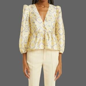 Baum Und Pferdgarten Mallow Blouse Pastel Geometric Yellow Size Medium NWOT $199
